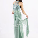 Tuta con piume e ricami SH909TU MENTA SHARON