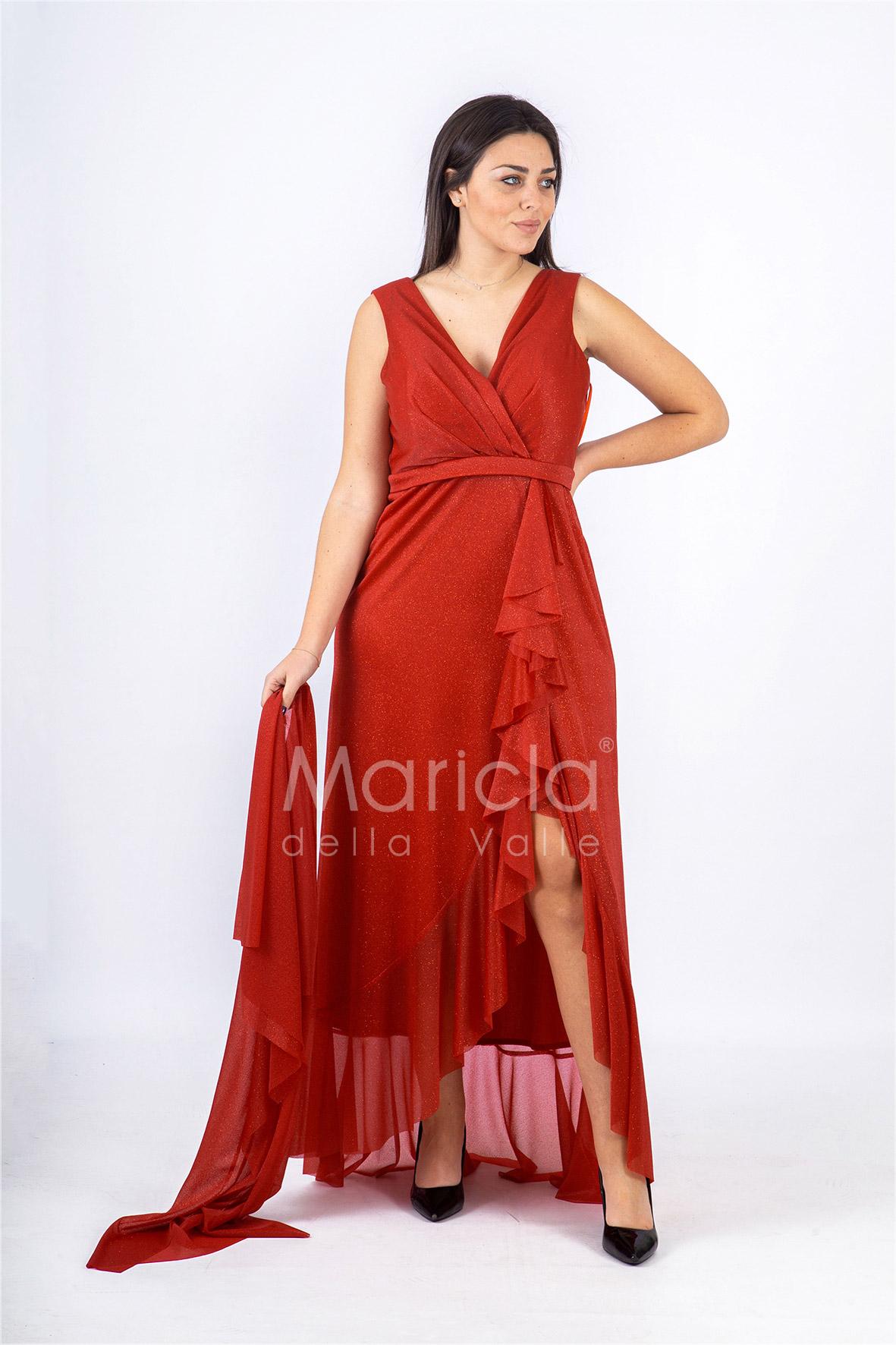 abito con rouche JC34896 ROSSO MARICLA ELEGANCE
