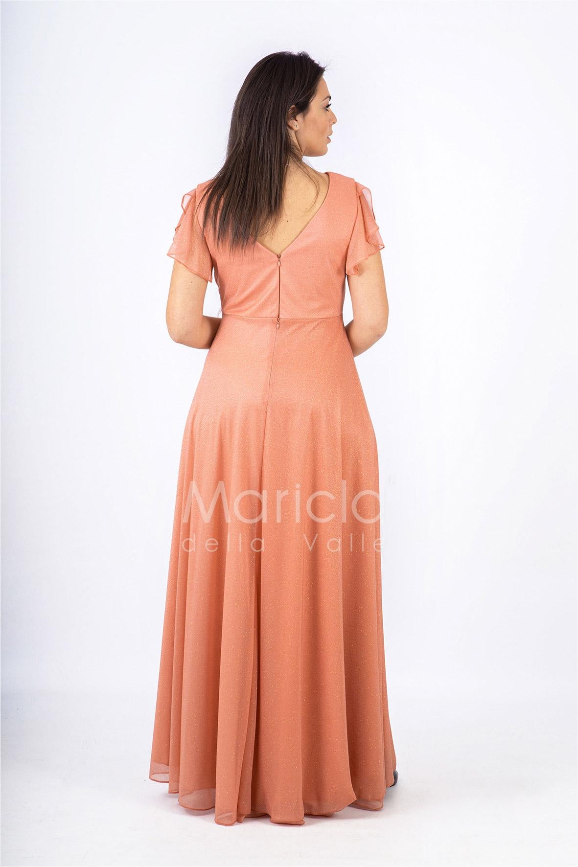 abito con piume incrocio JC34865 CANNELLA MARICLA ELEGANCE