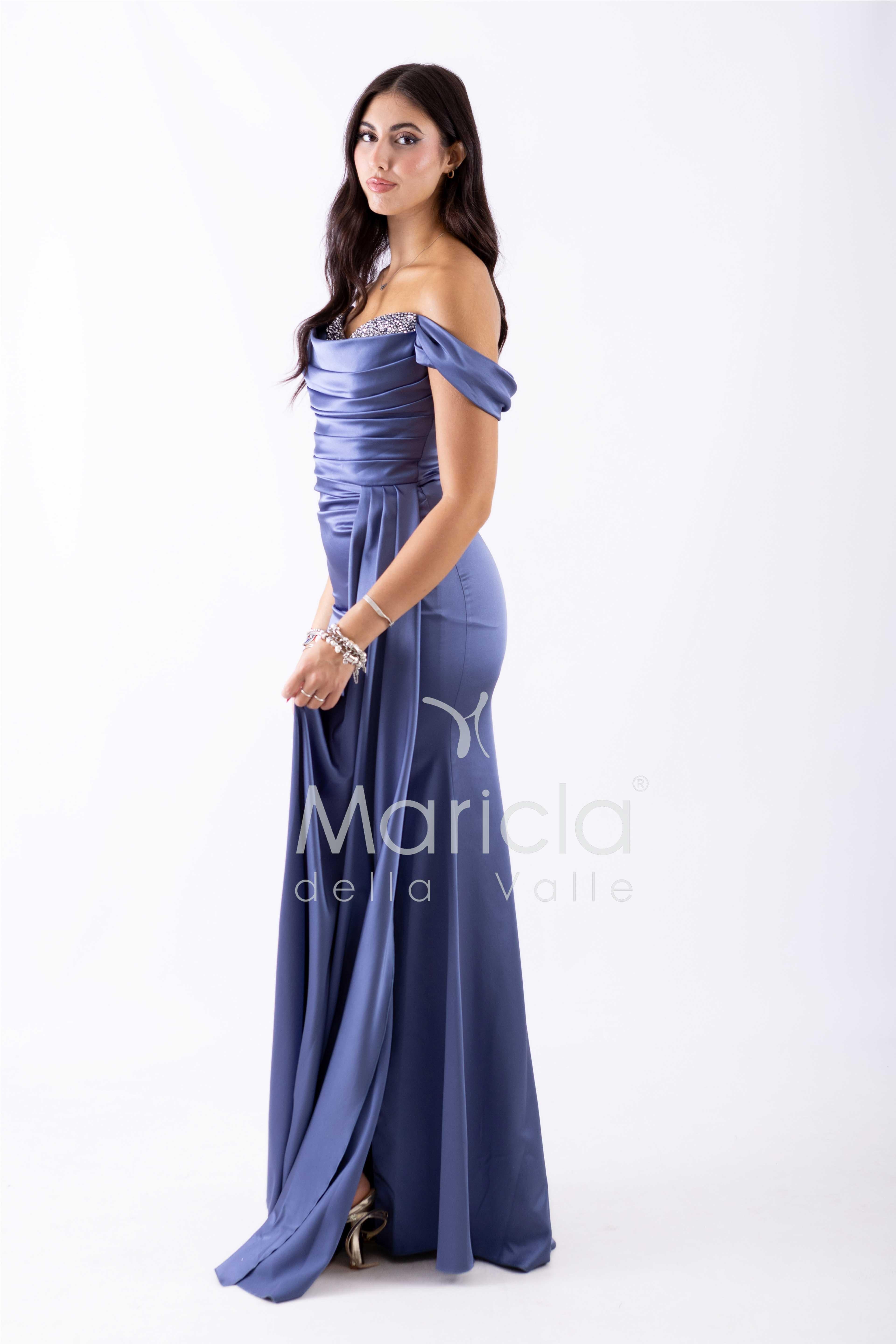 abito lungo con strass ALC04 INDACO MARICLA ELEGANCE