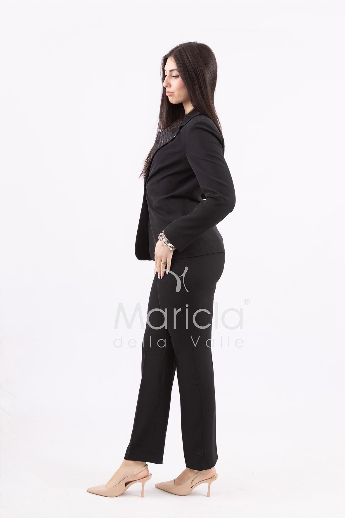 Tailleur con collo in paillettes ROMI3864 NERO MARICLA