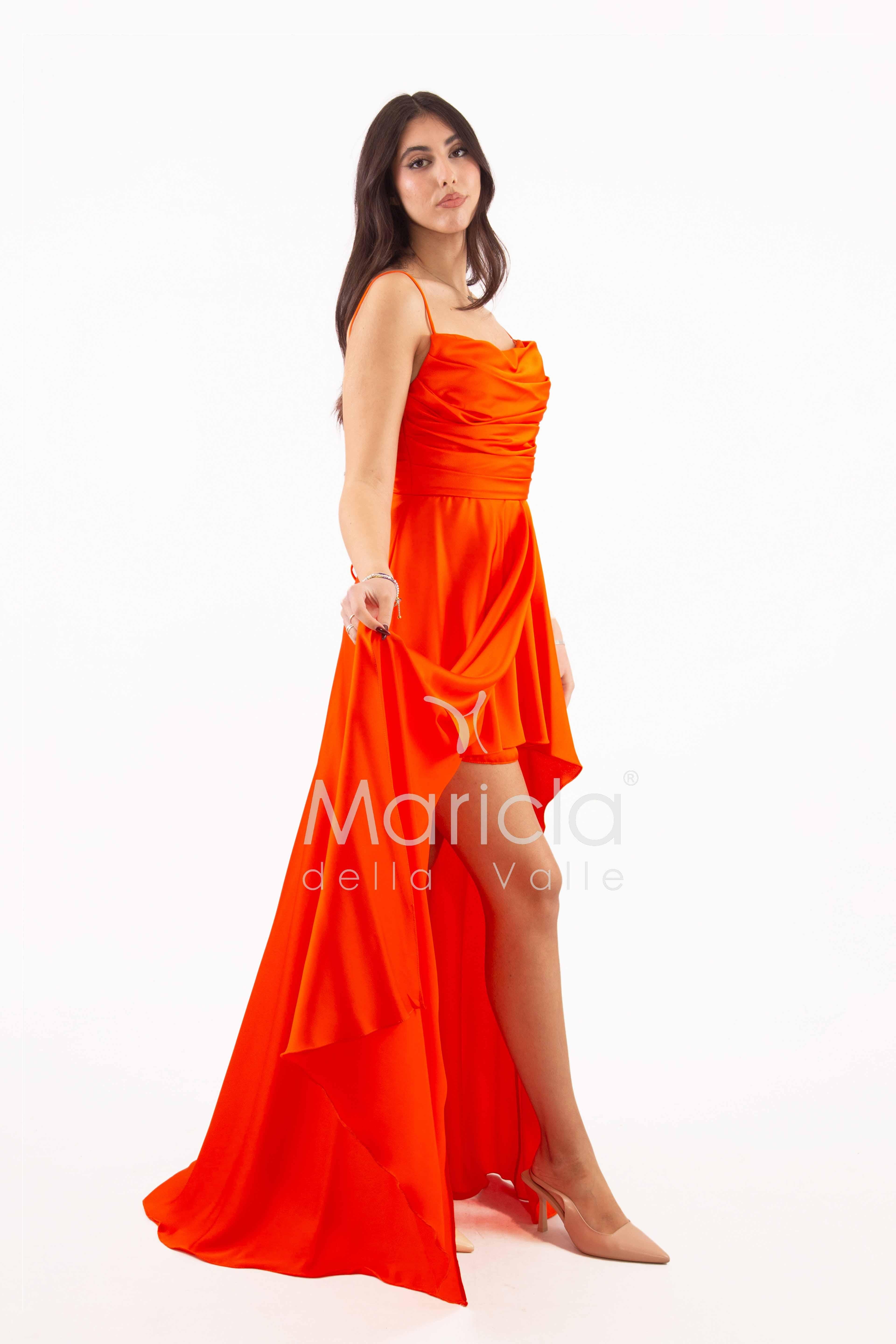 abito con spacco ANT7234 ARANCIO ANTILLE ELEGANCE