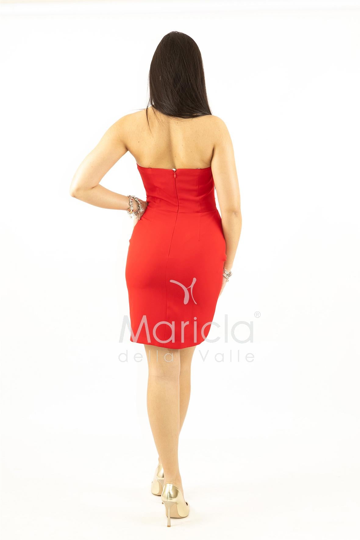 abito midi corpetto strass e rouche SH829AC ROSSO SHARON