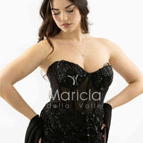 abito paiette con trasparenza e culotte SH848AL NERO SHARON