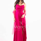 abito con spacco ANT7234 FUXIA ANTILLE ELEGANCE