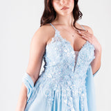 abito lungo fiorellini ANTFT4 CELESTE ANTILLE ELEGANCE