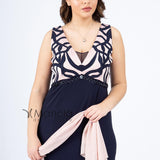 Abito lungo con ricamo PF106 BLU/ROSA PAOLA FORTI