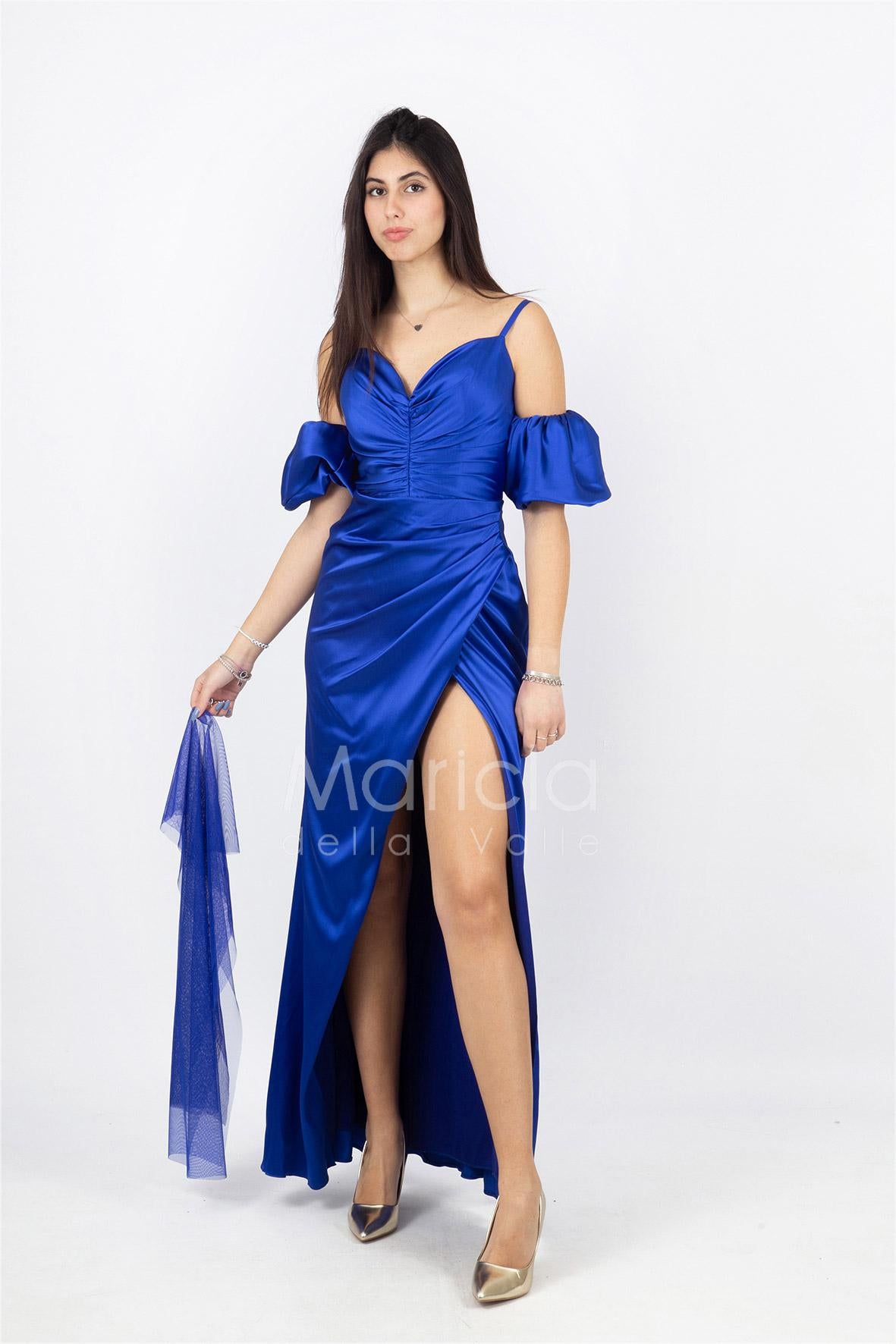 abito lungo con drappeggio RG1050 ROYAL GIGLI CERIMONIA