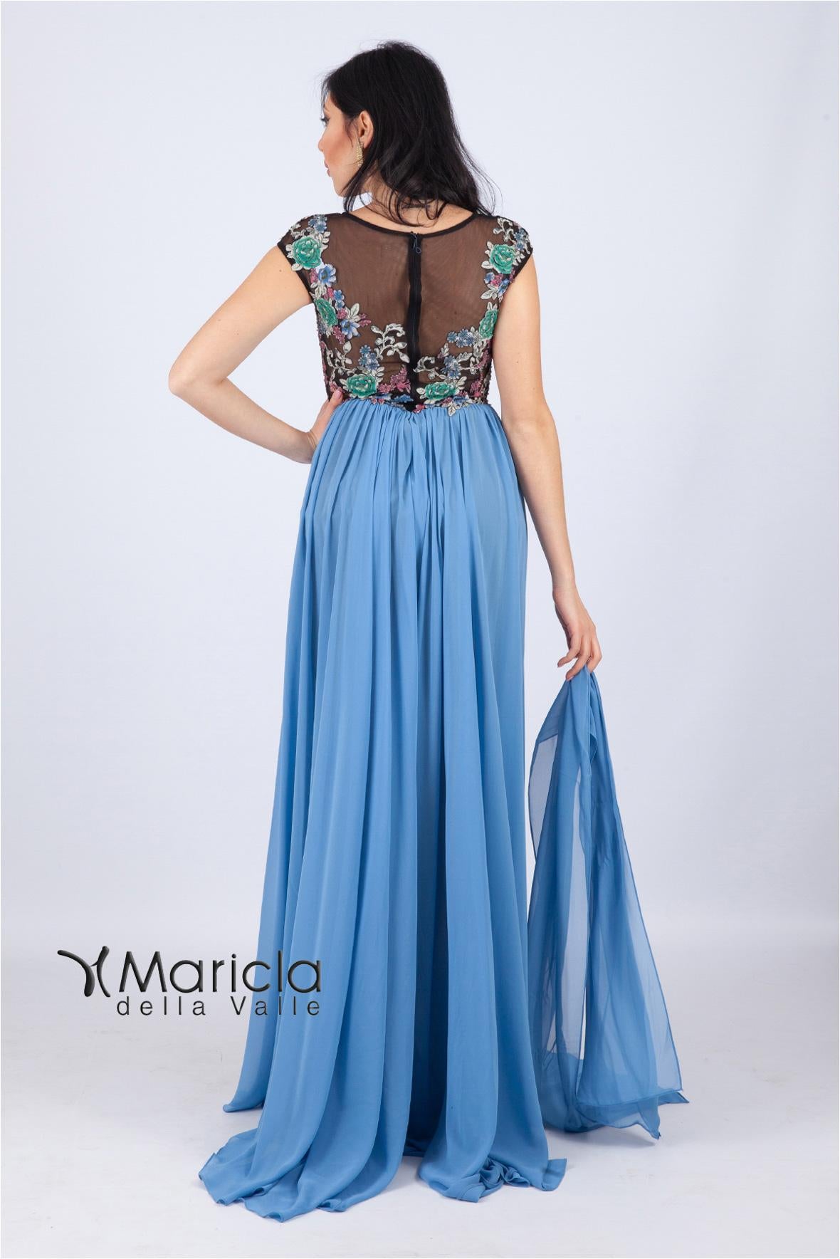 Abito lungo con gonna in tulle ANT19228JC INDACO ANTILLE ELEGANCE
