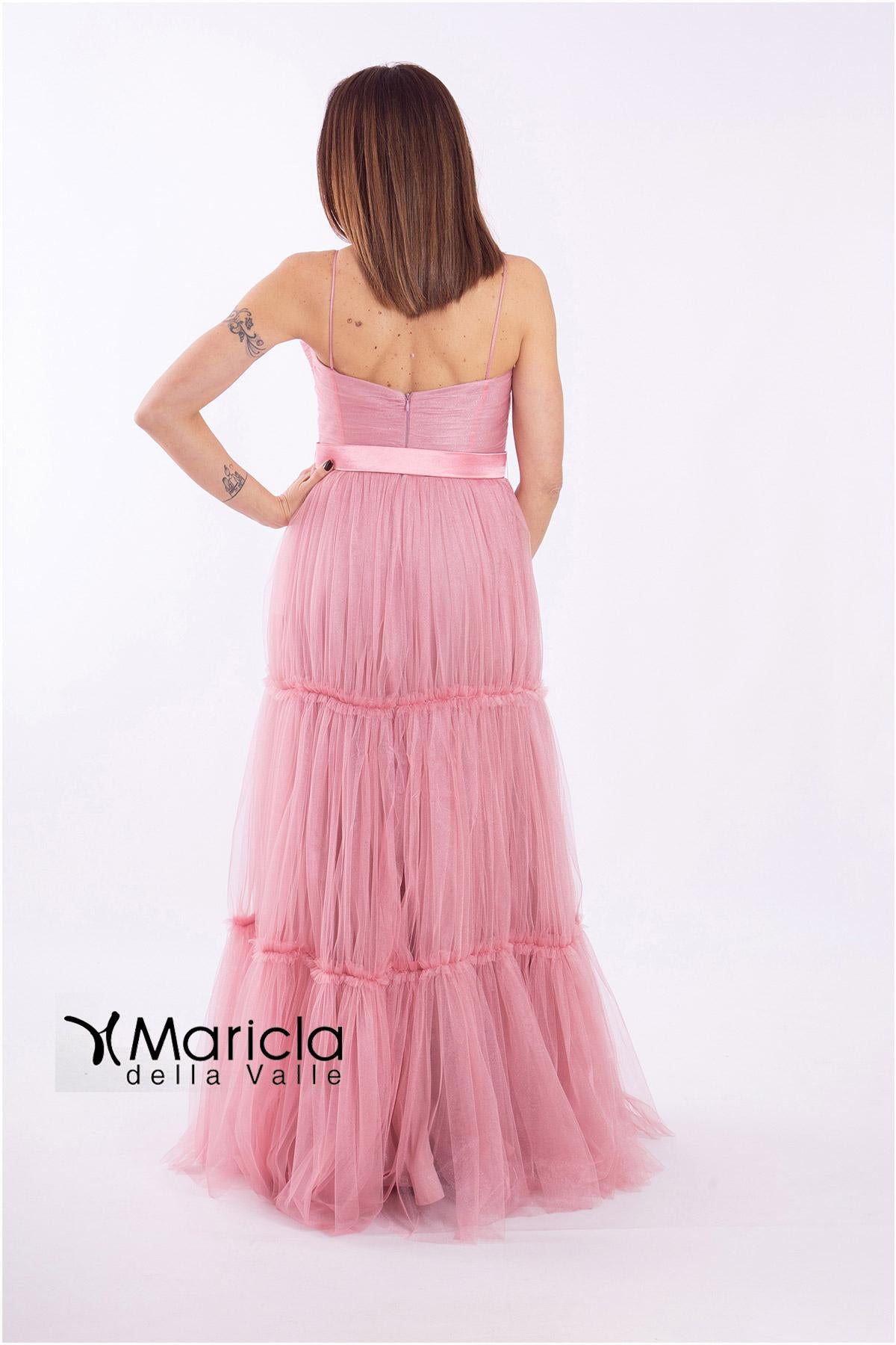 lungo toulle c/cintura AR3095 ROSA MARICLA ELEGANCE