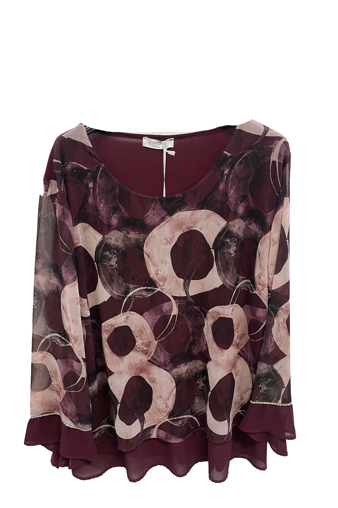 Blusa a fantasia astratta con strass DB10664 AMARONE MARICLA