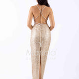 abito lungo paiette e raso scollato DEG55233 ORO MARICLA ELEGANCE