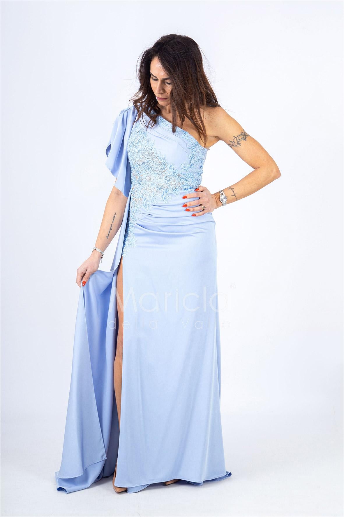 abito sirena monospalla ricamato ANT22407XJ POLVERE ANTILLE ELEGANCE