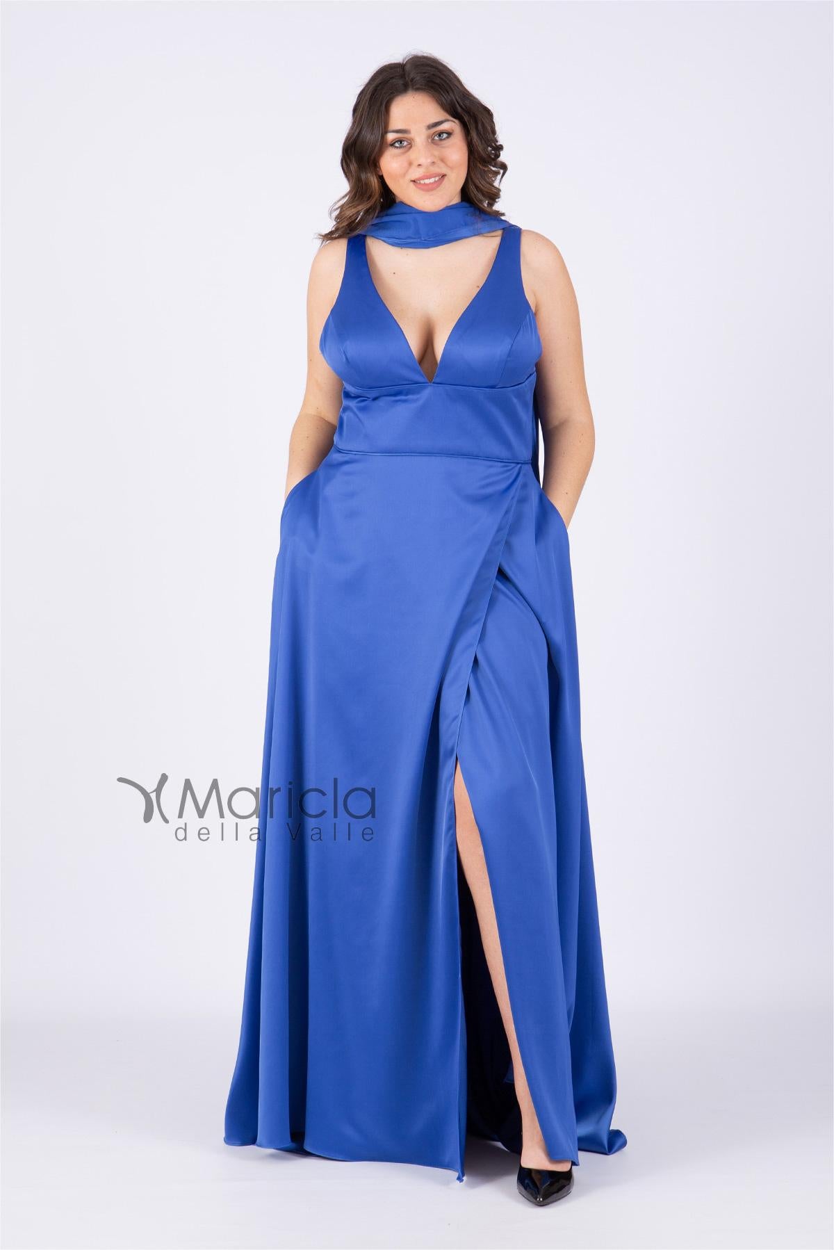 Abito lungo con incrocio sul retro ANT20036 BLU ANTILLE ELEGANCE