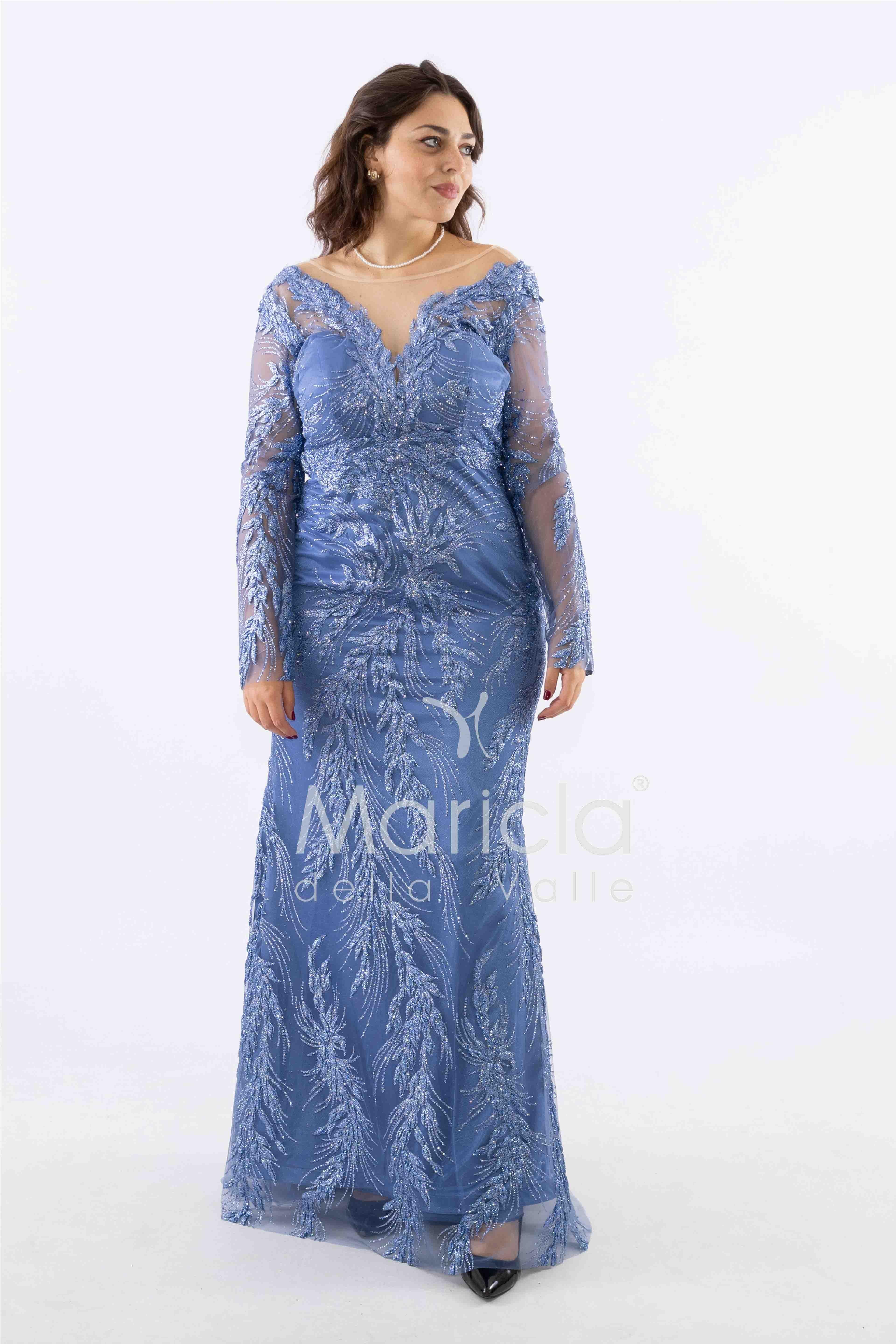 abito manica lunga ricamato FI7485 INDACO MARICLA ELEGANCE