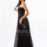 abito lungo paiette e bustier con coppe JC29336 NERO MARICLA ELEGANCE