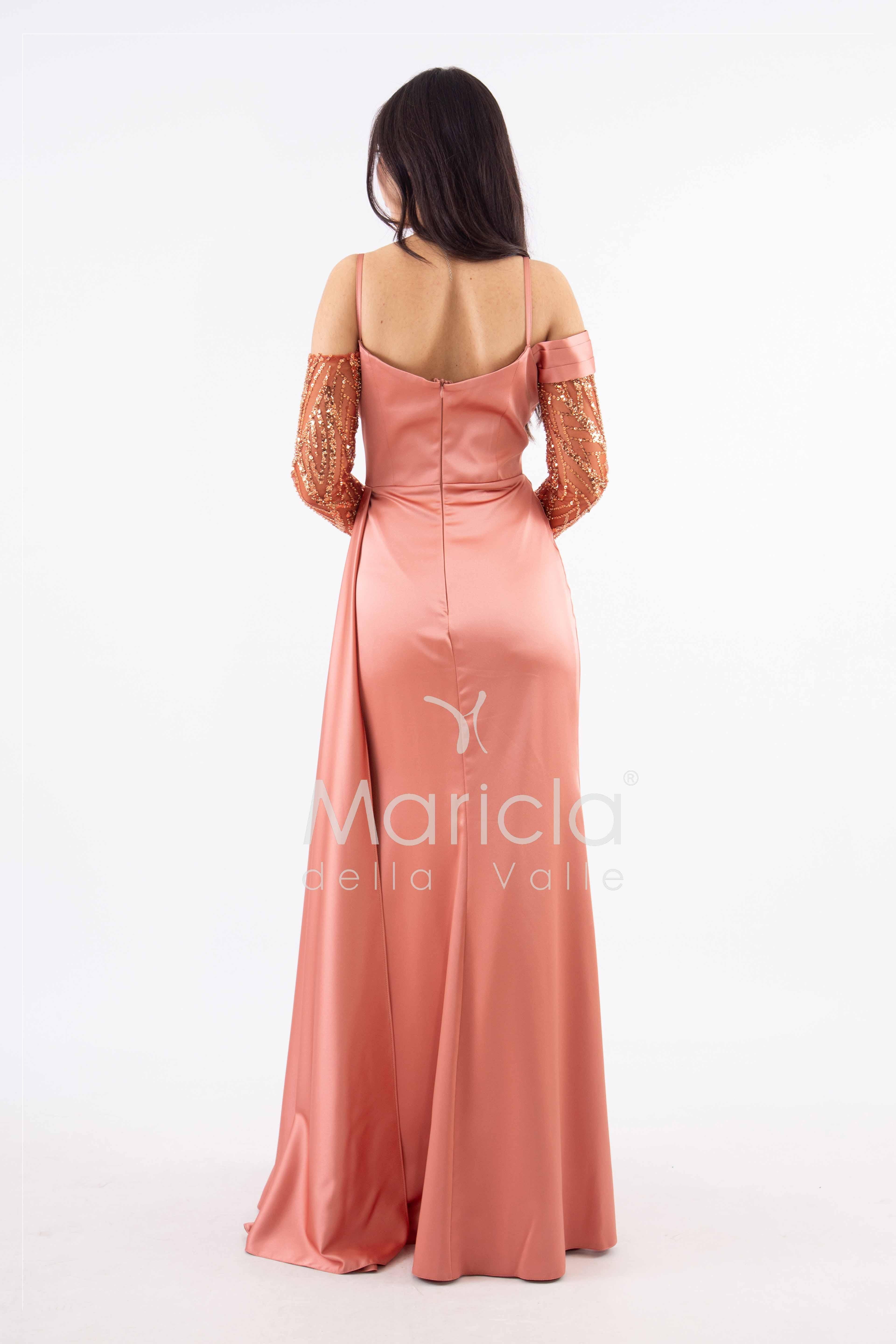 abito lungo con maniche paiette HC7389 MALVA MARICLA ELEGANCE