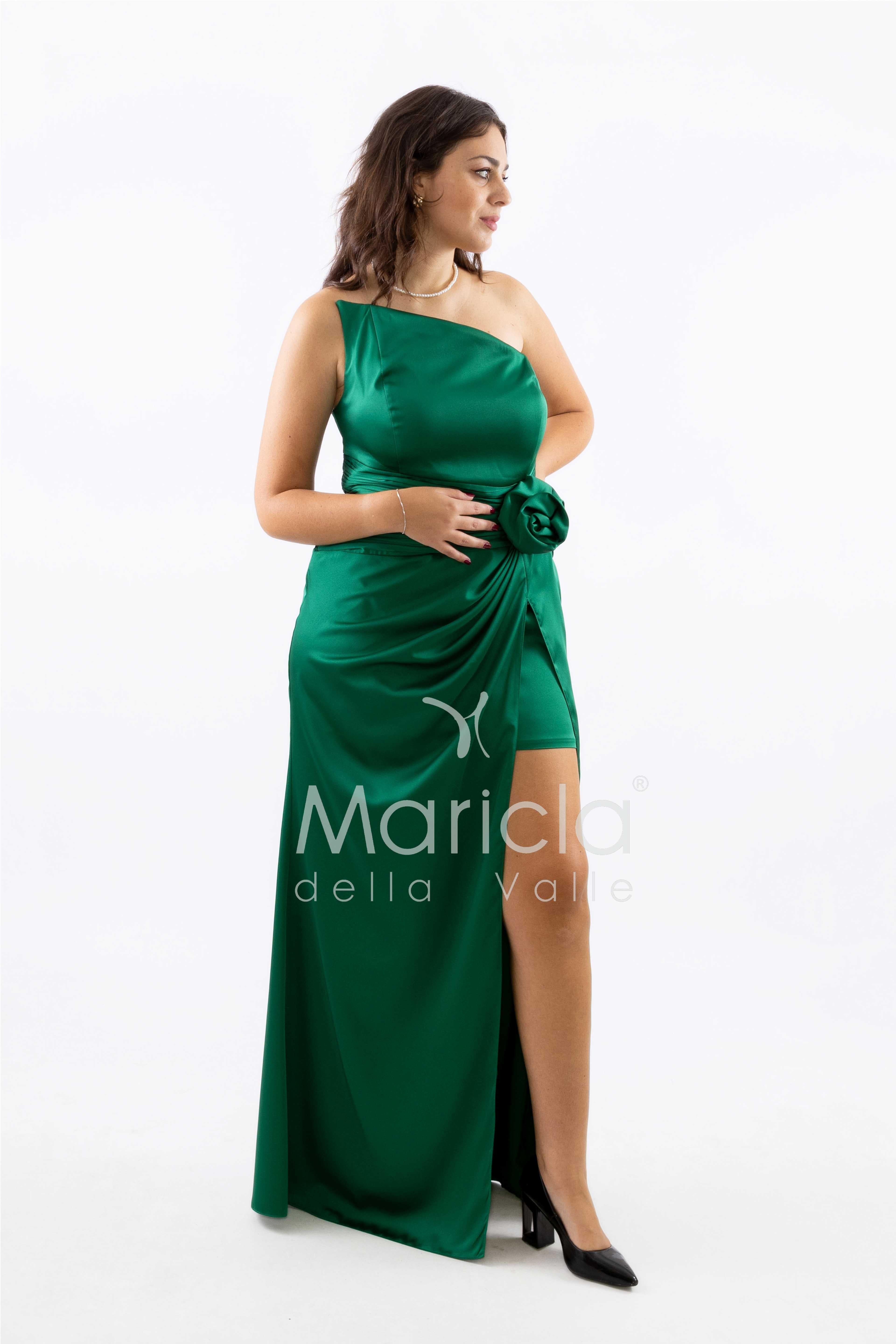 abito con fiore arricciato CAR58366 VERDE MARICLA ELEGANCE