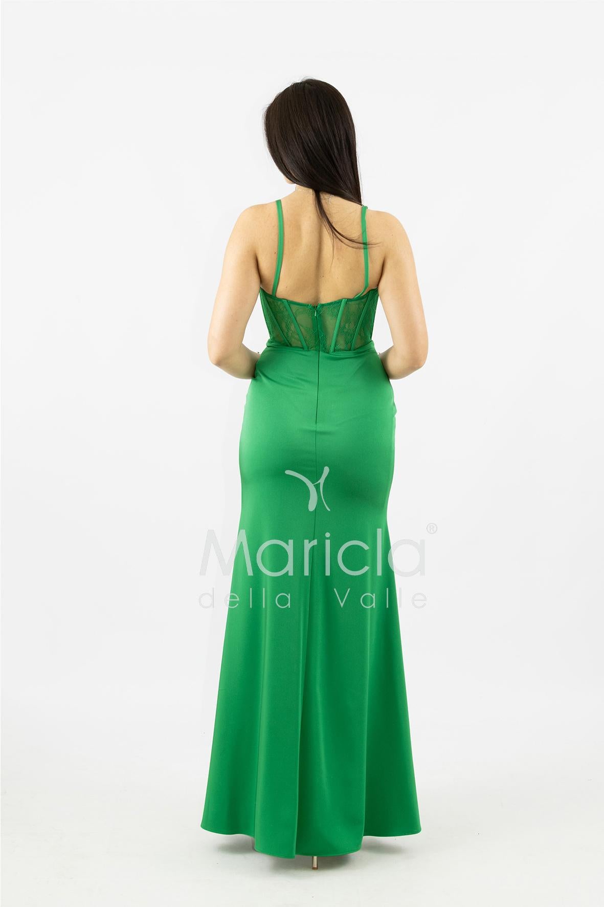 abito lungo corpetto strass e arriccio laterale ANT25024XJ VERDE ANTILLE ELEGANCE