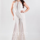 tuta con cinturino strass SH610 BIANCO SHARON