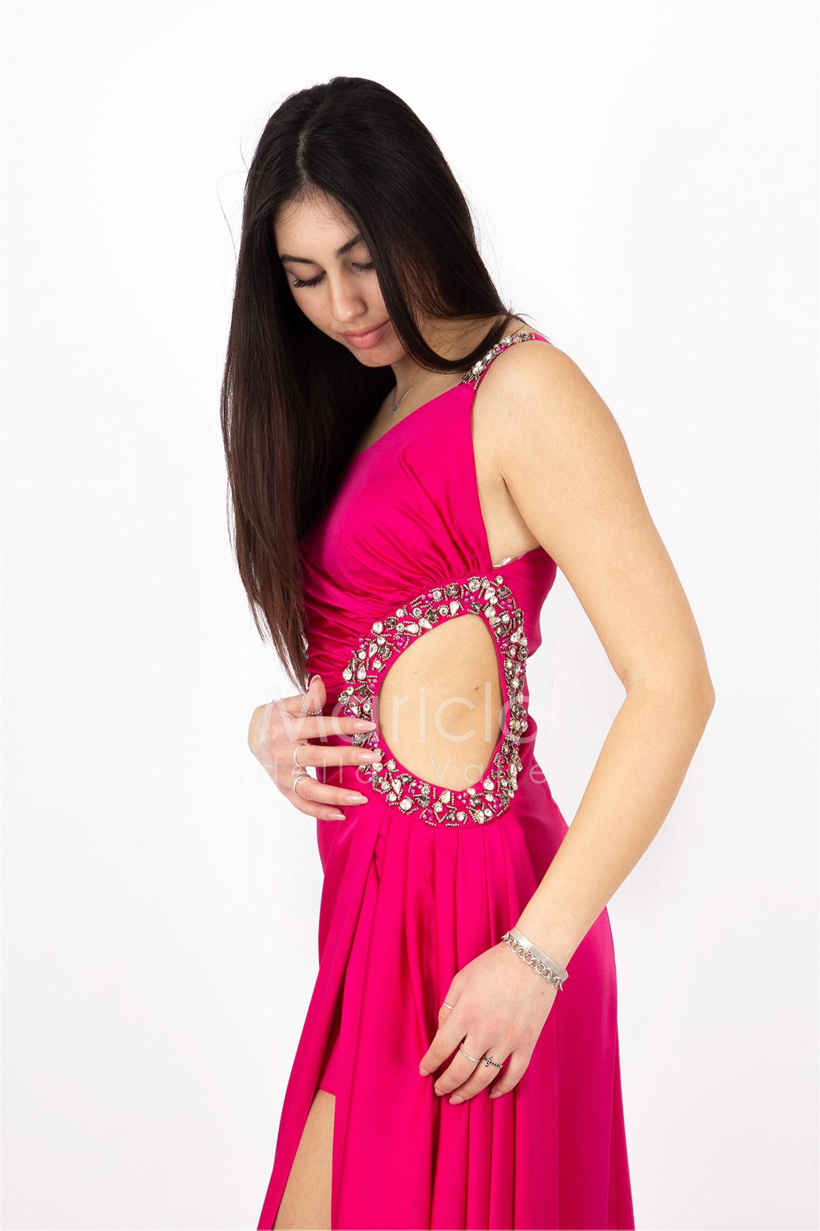 abito lungo monospalla con occhio laterale HC5017 FUXIA MARICLA ELEGANCE