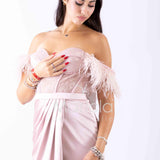 abito lungo piume corpetto ALC06 ROSA MARICLA ELEGANCE