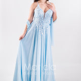 abito lungo fiorellini ANTFT4 CELESTE ANTILLE ELEGANCE