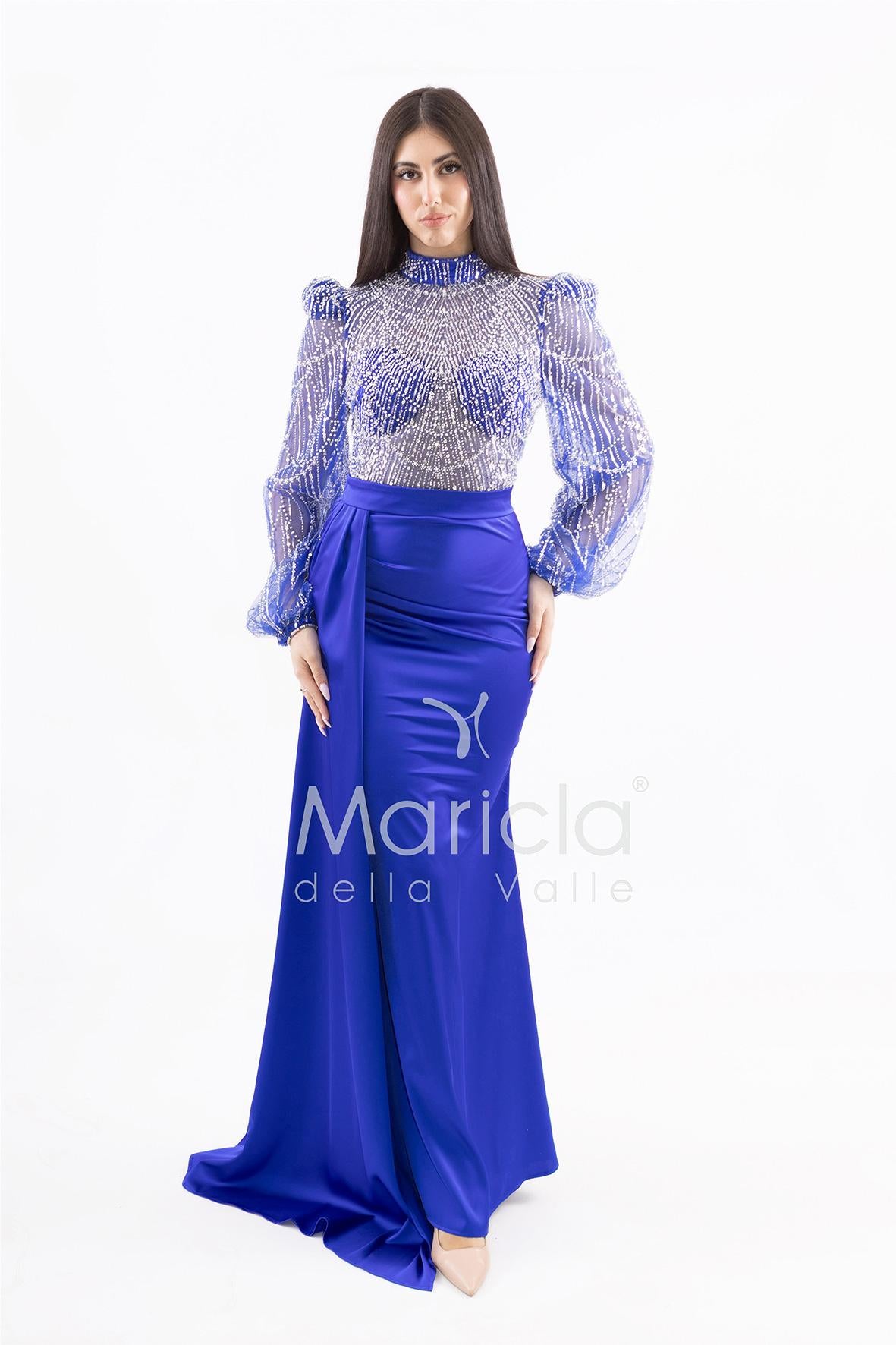 Abito sirena con corpetto ricamato e drappeggio al lato FP512352 ROYAL MARICLA ELEGANCE