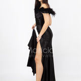 abito lungo con piume scollo HC5011 NERO MARICLA ELEGANCE