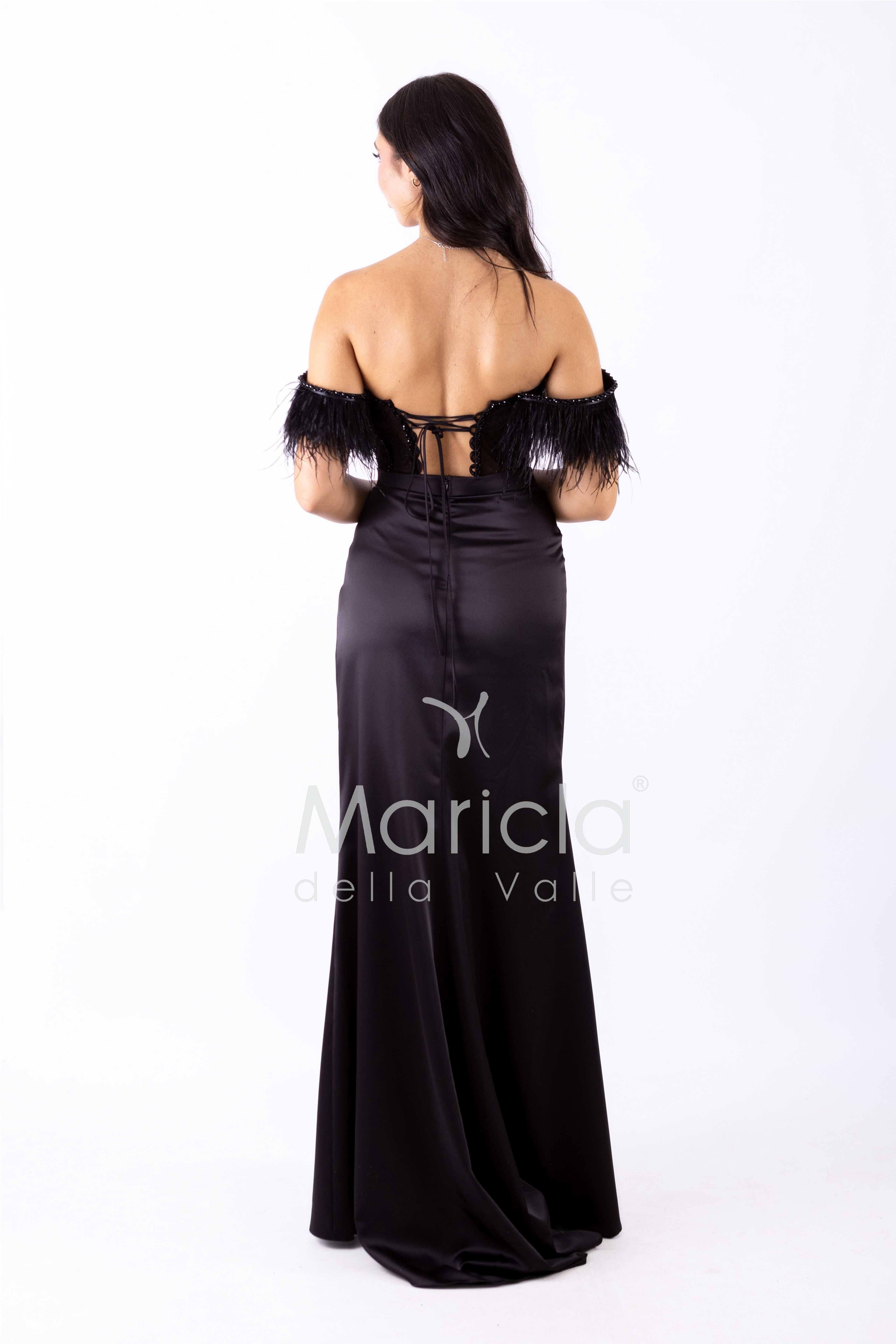 abito lungo piume corpetto ALC06 NERO MARICLA ELEGANCE