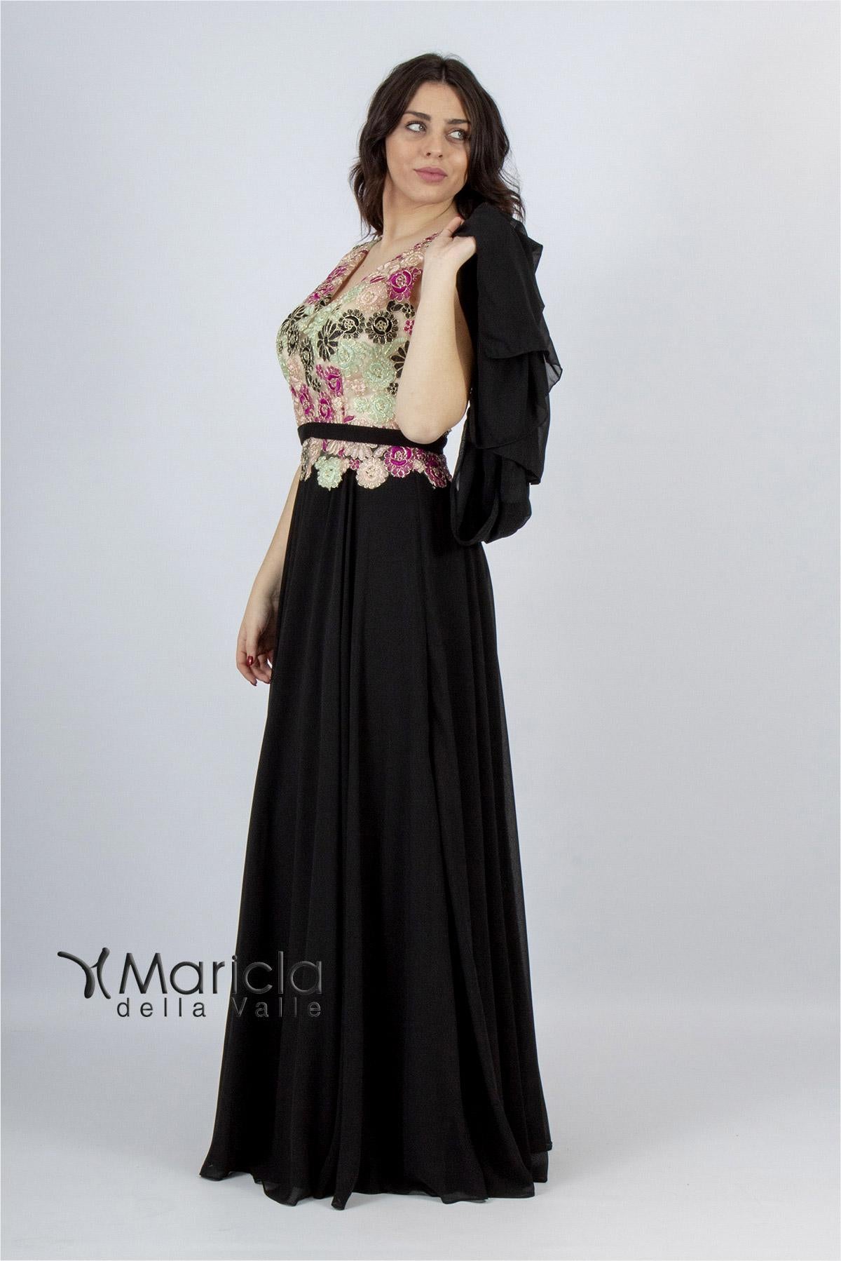 Abito con corpetto ricamo ANT19012DX NERO ANTILLE ELEGANCE
