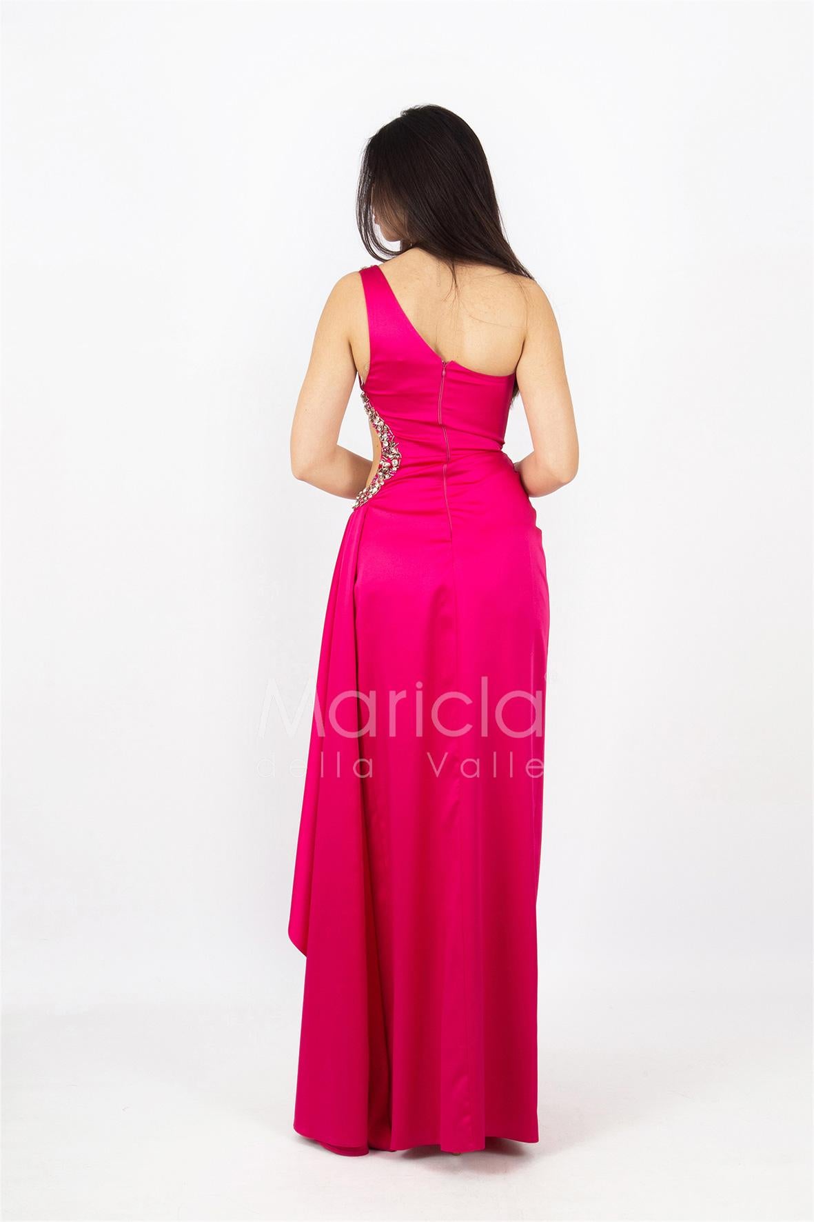 abito lungo monospalla con occhio laterale HC5017 FUXIA MARICLA ELEGANCE