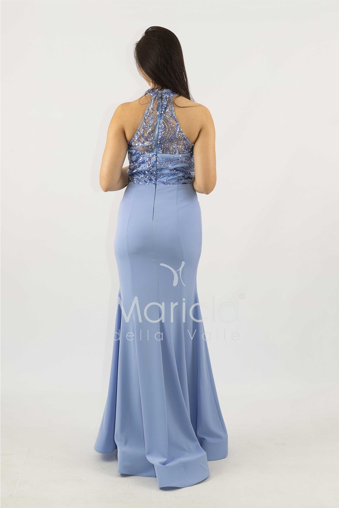 abito lungo con corpetto in strass e piume SH842AL PERVINCA SHARON