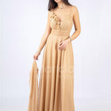 abito lungo glitterato con rose RG94PB ORO GIGLI CERIMONIA
