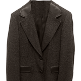 Giacca in grisaglia con collo in ecopelle<BR/> ROMI4088 MORO MARICLA