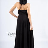 Abito lungo con scollo rouches JC34462 NERO MARICLA ELEGANCE