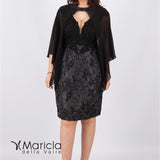 Abito midi tessuto damascato e pizzo BB71007 NERO MARICLA ELEGANCE