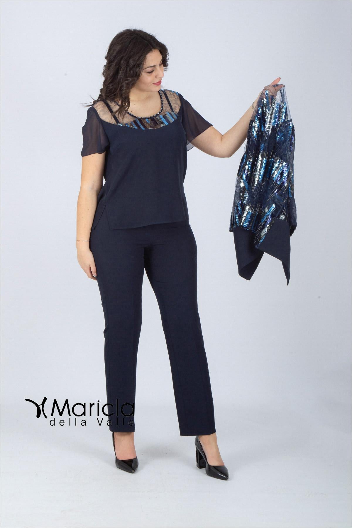 tailleur con ric.paiette PF3030BIS BLU PAOLA FORTI