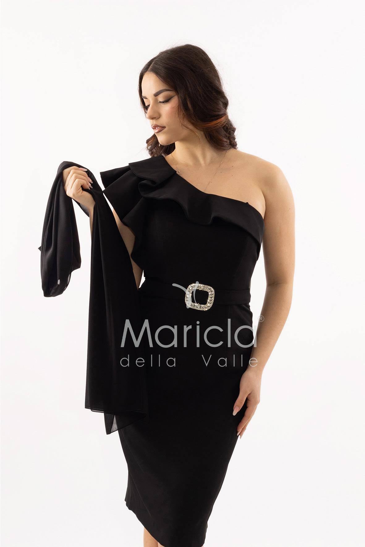 abito midi monospalla cintura gioiello SH841AC NERO SHARON