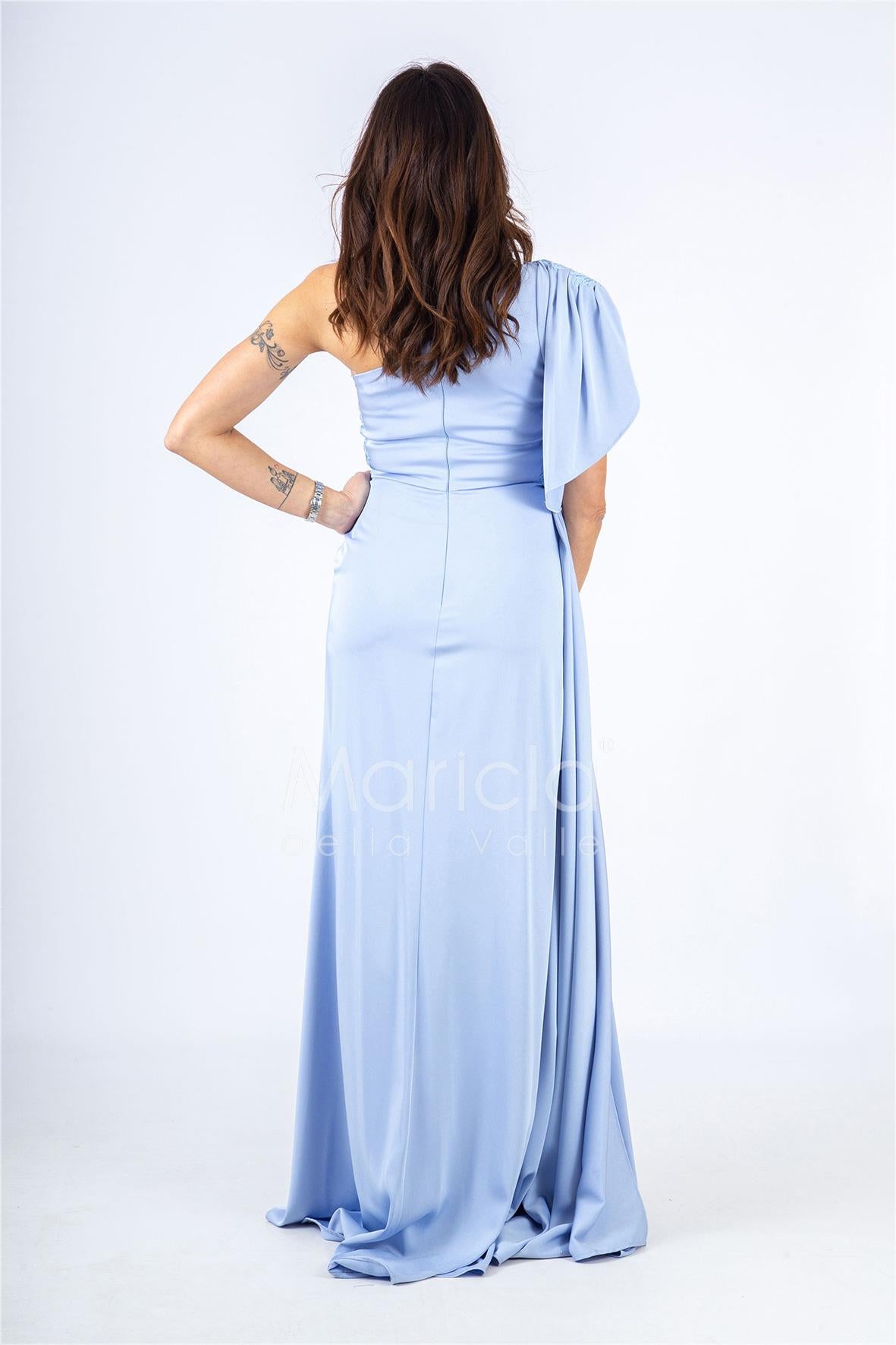 abito sirena monospalla ricamato ANT22407XJ POLVERE ANTILLE ELEGANCE