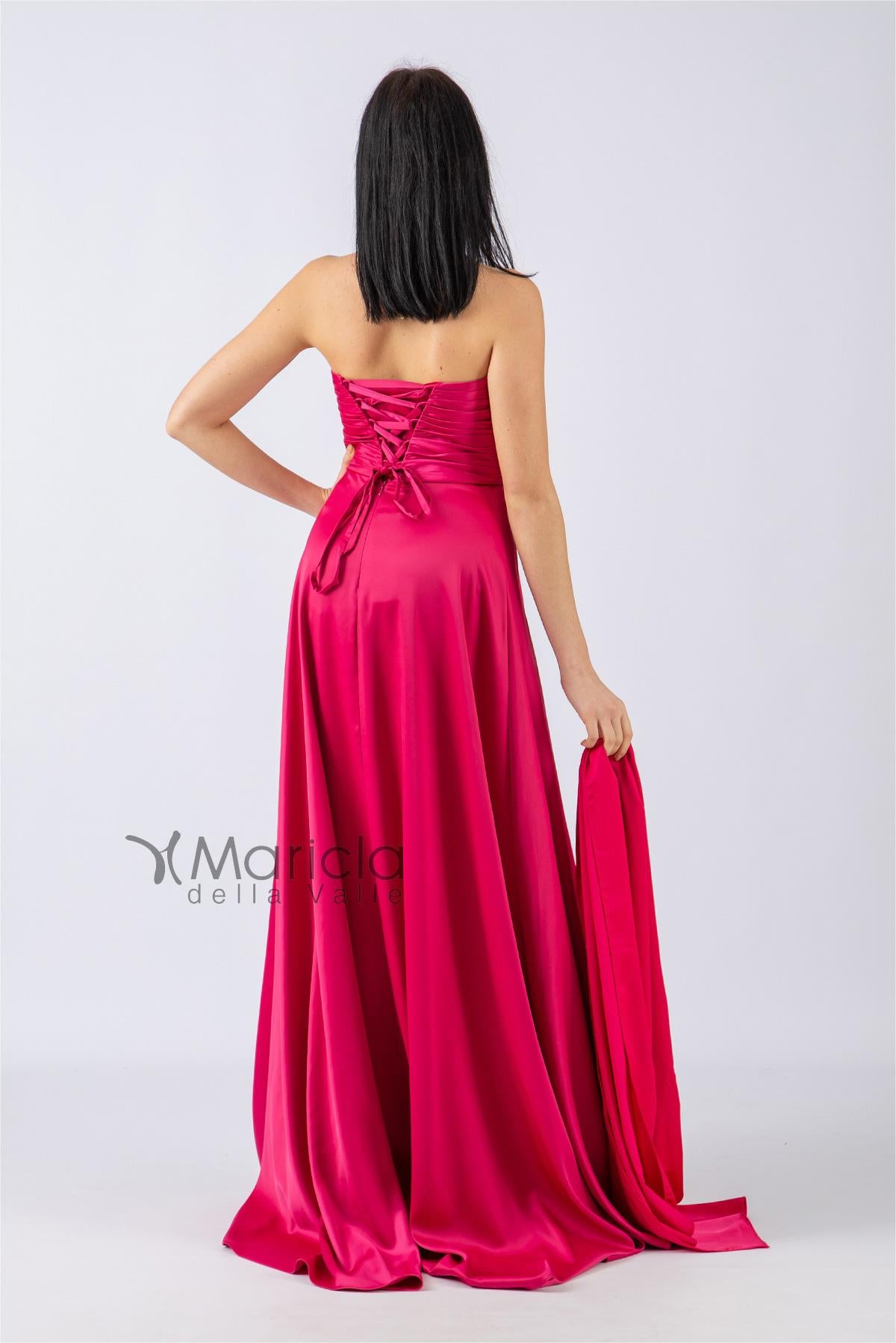 Abito lungo con scollo a cuore/fiocchi ANT20038 FUCSIA ANTILLE ELEGANCE