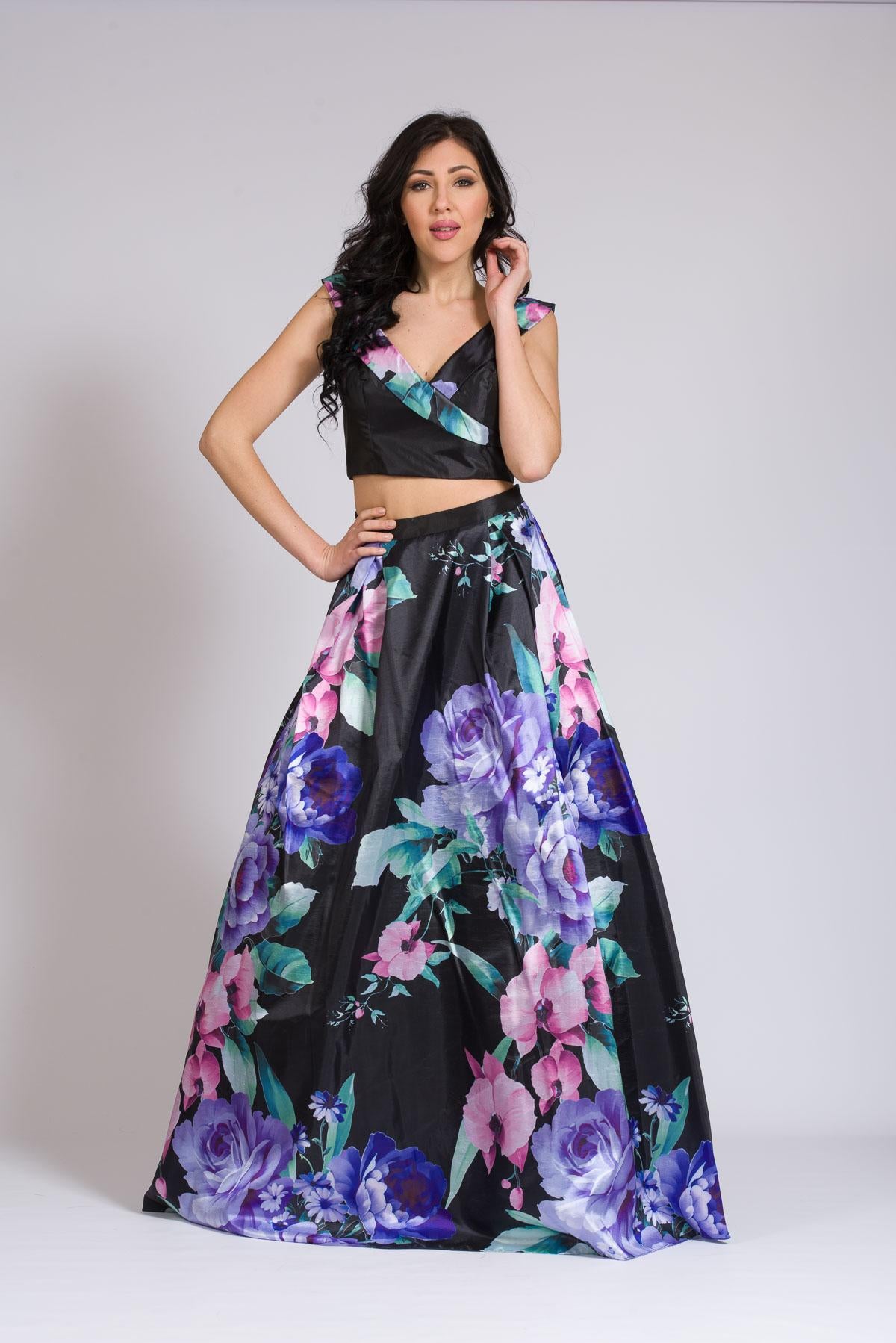 Gonnellone floreale con corpetto JC33656 NERO MARICLA ELEGANCE