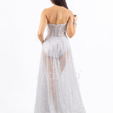 Abito lungo glitterato con bustier e coppe JC29336 ARGENTO MARICLA ELEGANCE