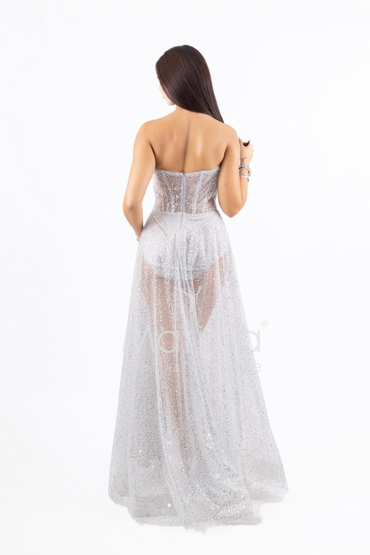 Abito lungo glitterato con bustier e coppe JC29336 ARGENTO MARICLA ELEGANCE