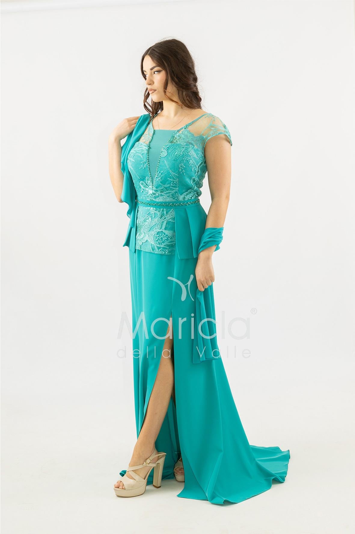 abito lungo con baschina ricamata SH839AL TIFFANY SHARON