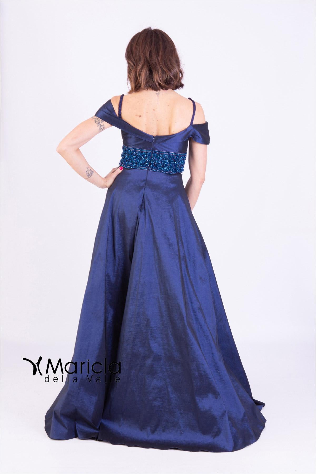 Abito lungo scollo omerale<BR/> ANT191038 BLU ANTILLE ELEGANCE