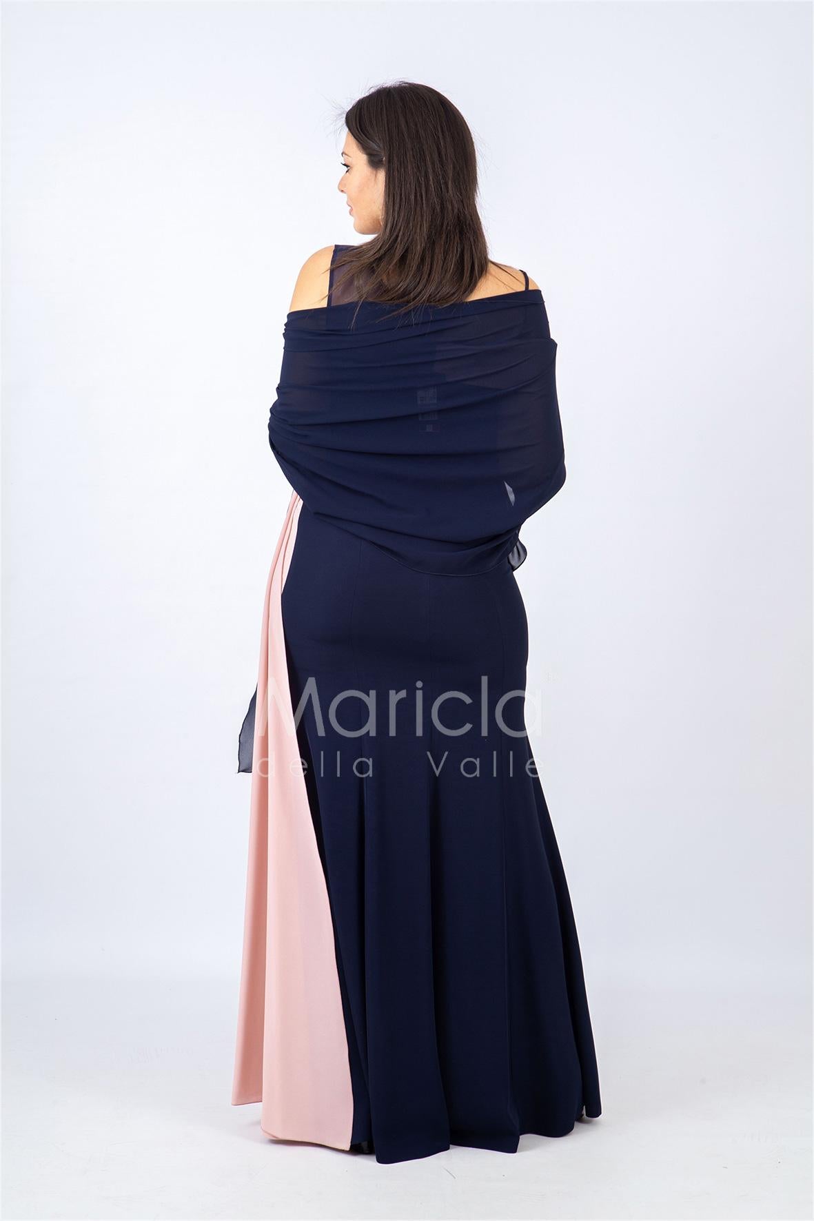 Abito lungo bicolore con strass PF601 BLU PAOLA FORTI