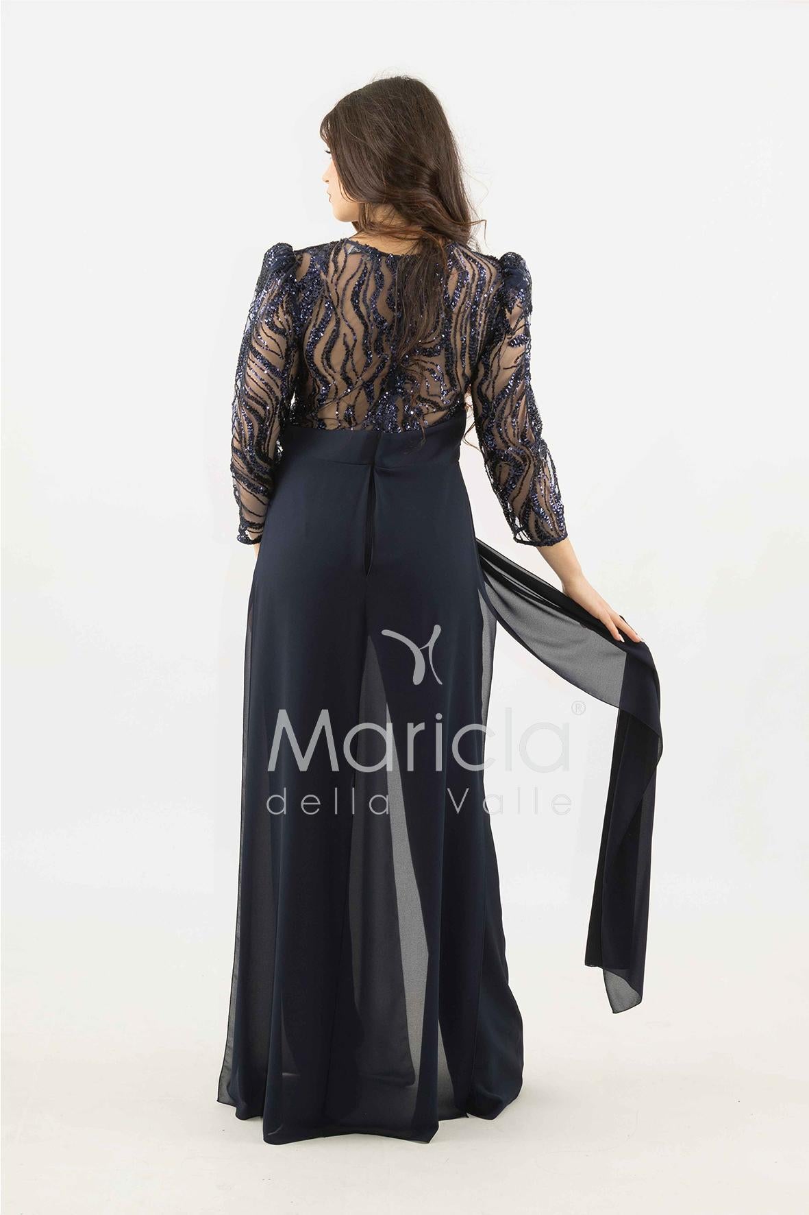 tuta con manica paiette SH905TU BLU SHARON