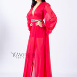 Abito lungo con fascia glitter e spacco MVV42361 MAGENTA MARIA VITTORIA VINCI