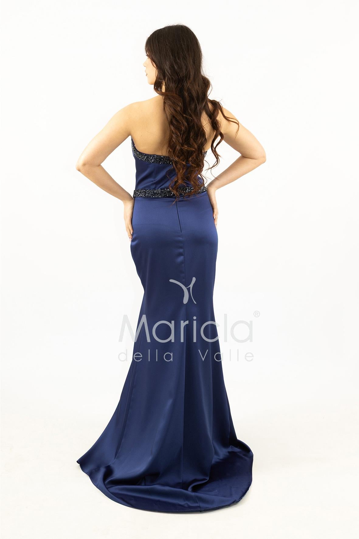 Abito lungo con scollatura in strass JC35249 BLU MARICLA ELEGANCE